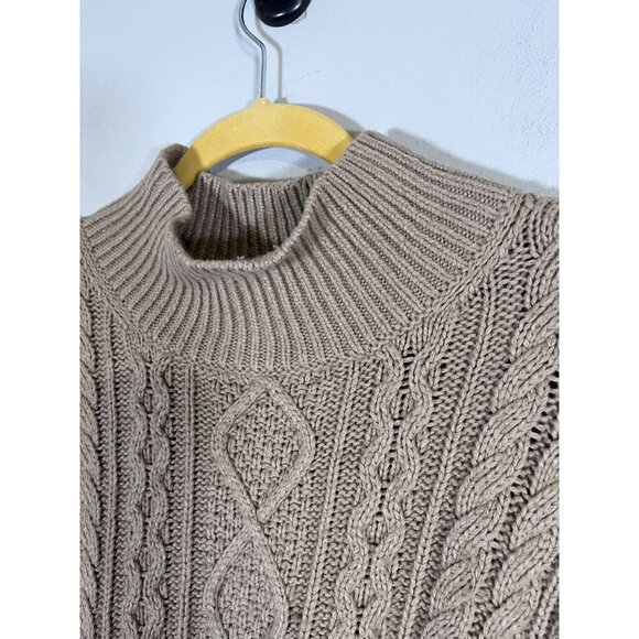 Banana Republic Wool Fisherman Knit Sweater XL Tan Cable Old Money Preppy Retro - Picture 4 of 9
